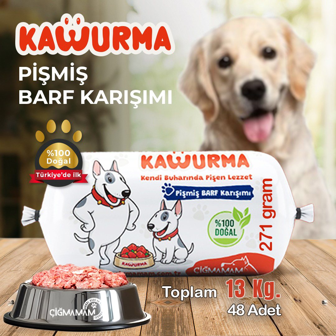 Çiğmamam Kavurma Pişmiş BARF Köpek Maması 13 Kg (48x271 Gr) – Tahılsız, Katkısız, Türkiye’de İlk